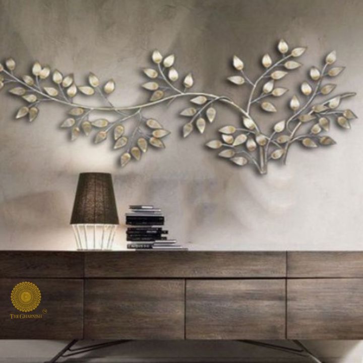 Brushed Metal Gold Flowing Leaf Wall Art - The Gharnish - A Unit of Satkala Creations