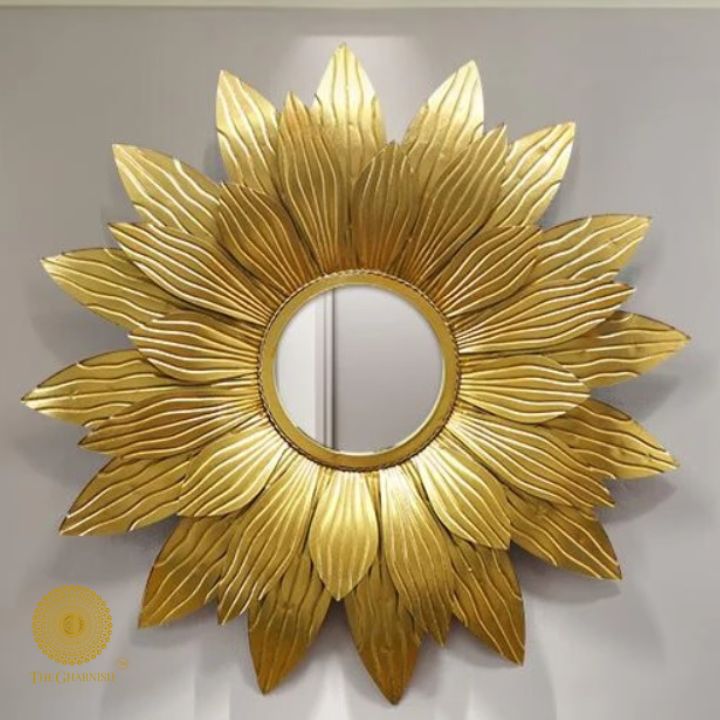 Golden Sunflower Metallic Wall Mirror (24 Inches) - The Gharnish - A Unit of Satkala Creations