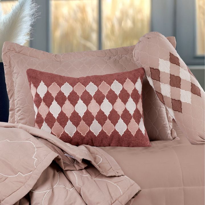 Moroccan Luxury Bedspread Set with Argyle Cushion Covers – 8 Pcs Quilted Comforter Set - The Gharnish - A Unit of Satkala Creations