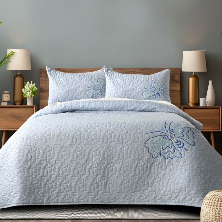 Queen Art Embroidery Bedcover Set of 3 - The Gharnish - A Unit of Satkala Creations