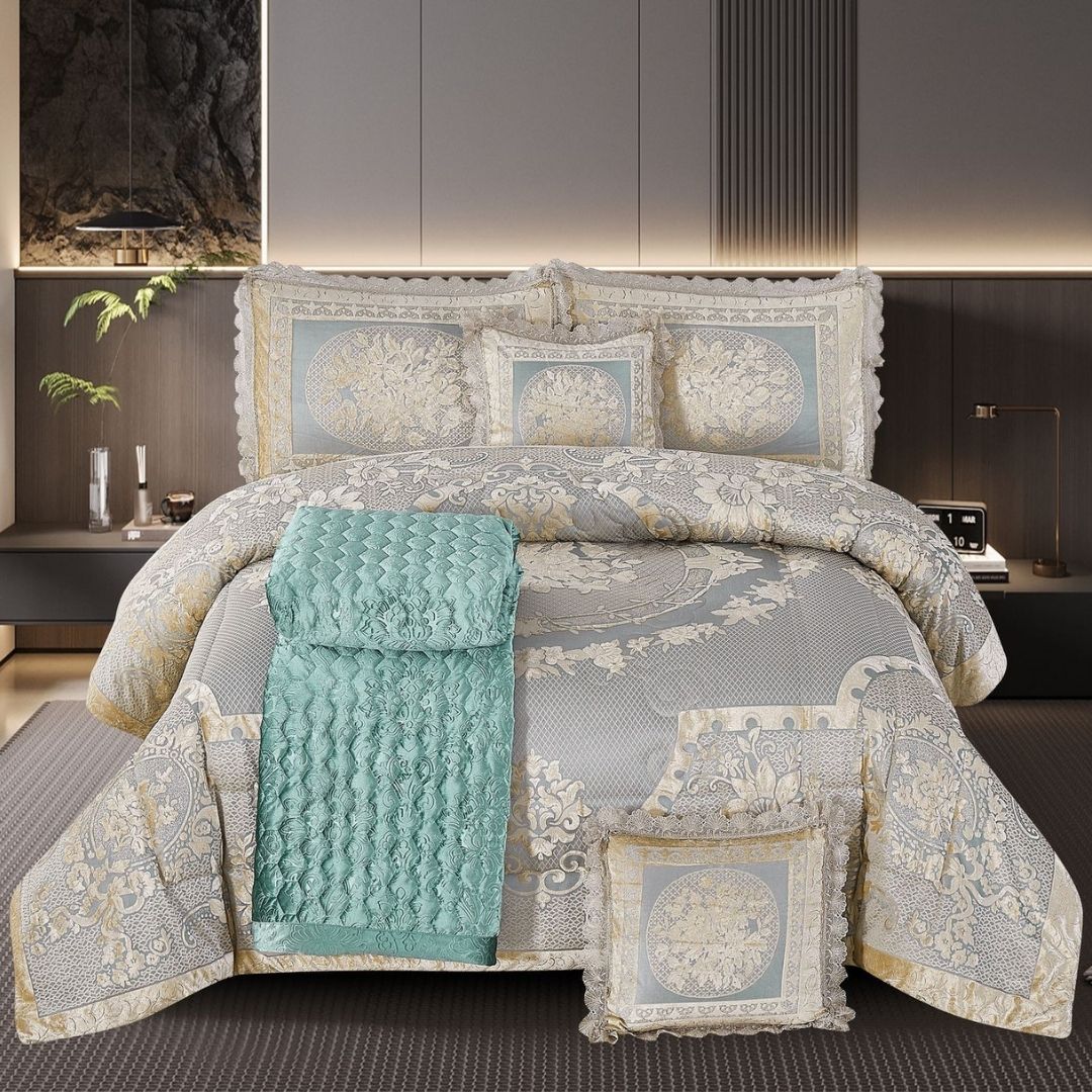 Luxury Royal 6-Piece Bedding Set | Quilted Comforter, Bedspread & Pillow Covers - The Gharnish - A Unit of Satkala Creations