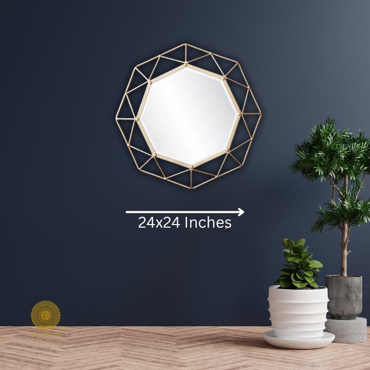 Designer 3D Geomatrical Wall Mirror (24 Inches Dia) - The Gharnish - A Unit of Satkala Creations