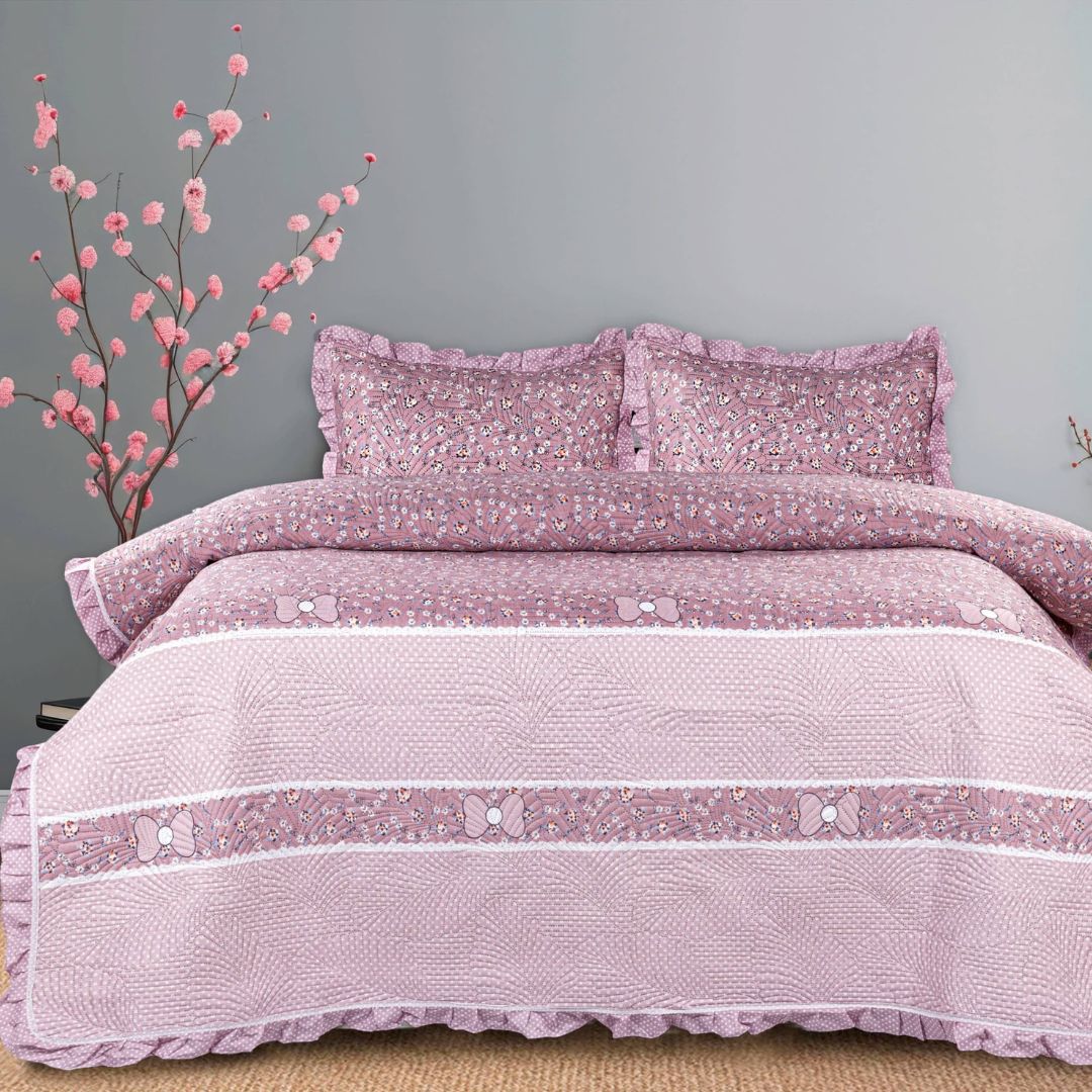 Benzo 3 Pcs Premium Cotton Quilted Bedding Set - The Gharnish - A Unit of Satkala Creations
