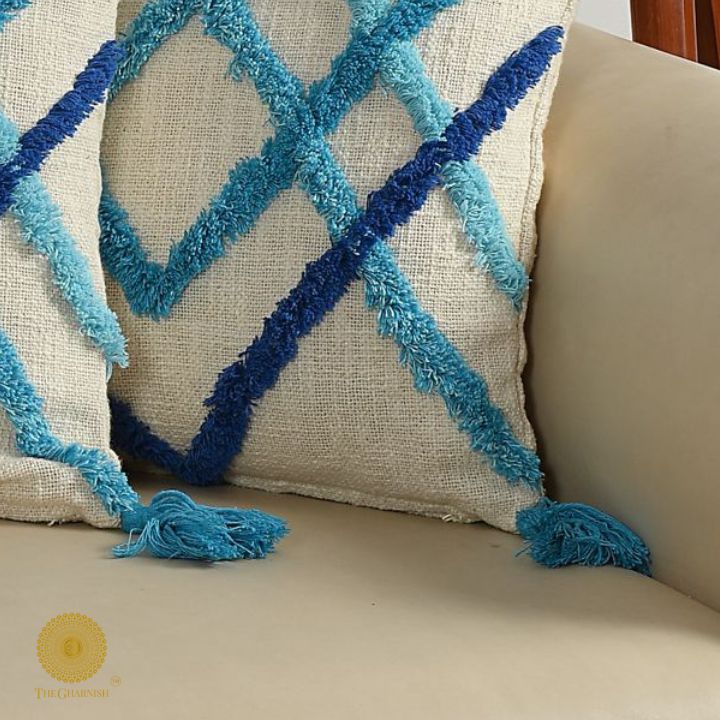 Cotton Woven Tufted Cushion Cover Set of 2 - The Gharnish - A Unit of Satkala Creations