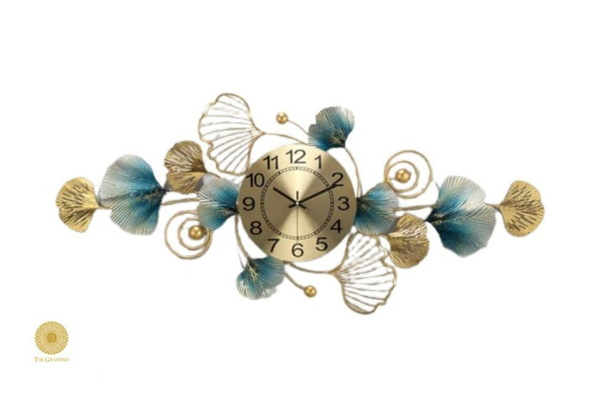 Floral Metallic Wall Hanging Clock - 48 x 18 Inches - The Gharnish - A Unit of Satkala Creations