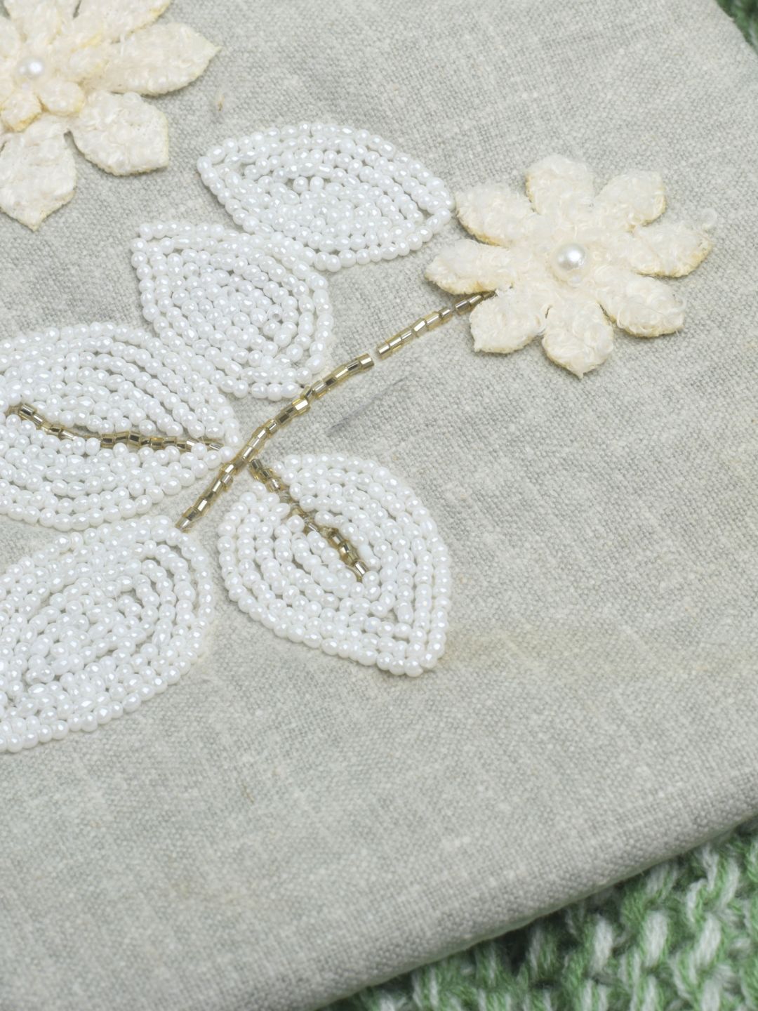 Pearl White Cushions with beads Set of 5 - The Gharnish - A Unit of Satkala Creations