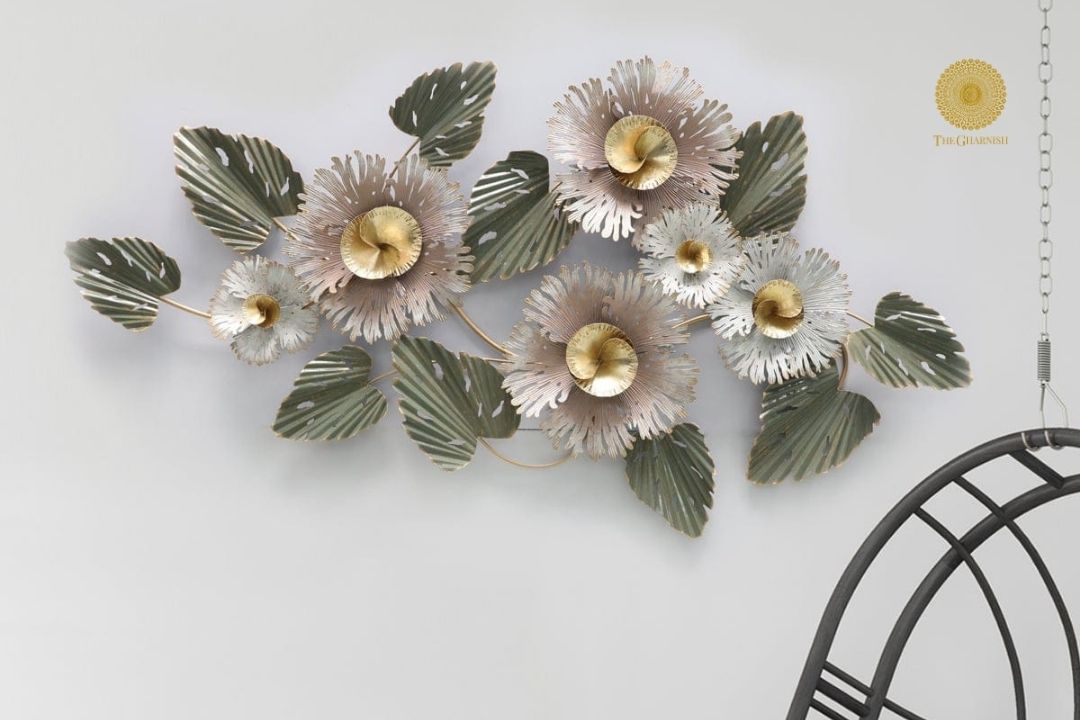 Metallic Gold Foil Flower Wall Accent (48x24 Inches) - The Gharnish - A Unit of Satkala Creations