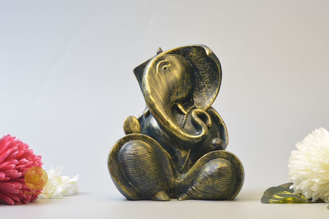 Rustic Ganesha Statue - Dark Green - The Gharnish - A Unit of Satkala Creations