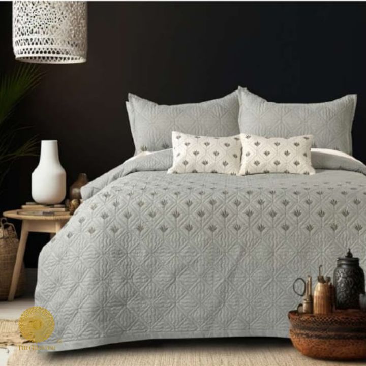 Beautiful Embrodeiry Croma Quilted Bedcover Set - The Gharnish - A Unit of Satkala Creations