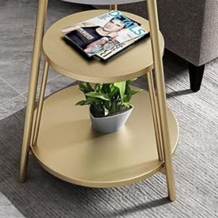 3 Tier Marble and Iron Round Side Table and Bedside table - The Gharnish - A Unit of Satkala Creations