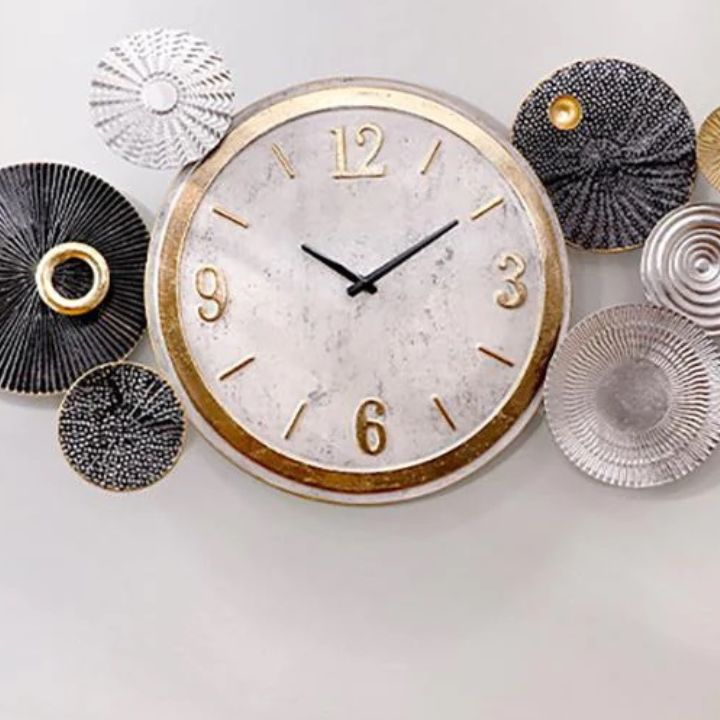 Metallic Circles Wall Clock (42x18 Inches) - The Gharnish - A Unit of Satkala Creations
