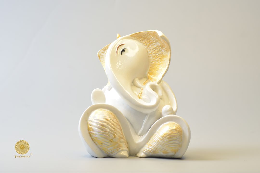 White Marble look Ganehsa Statue -Small - The Gharnish - A Unit of Satkala Creations