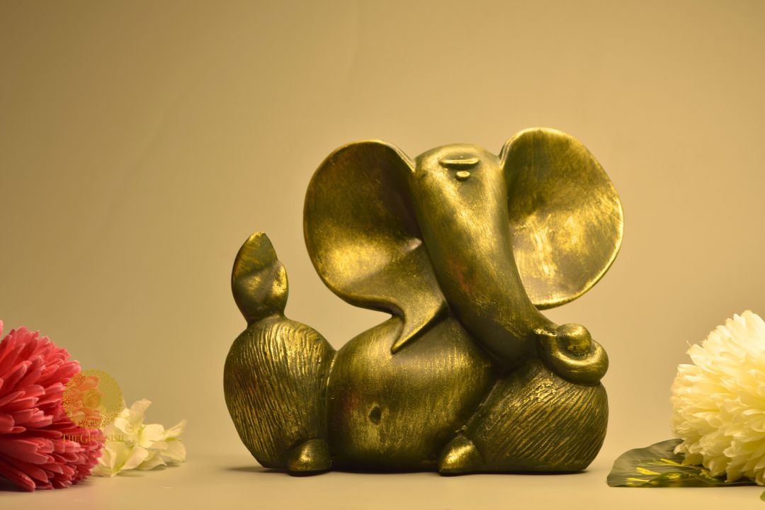 Rustic Ganesha Statue-Green (8x8 Inches) - The Gharnish - A Unit of Satkala Creations