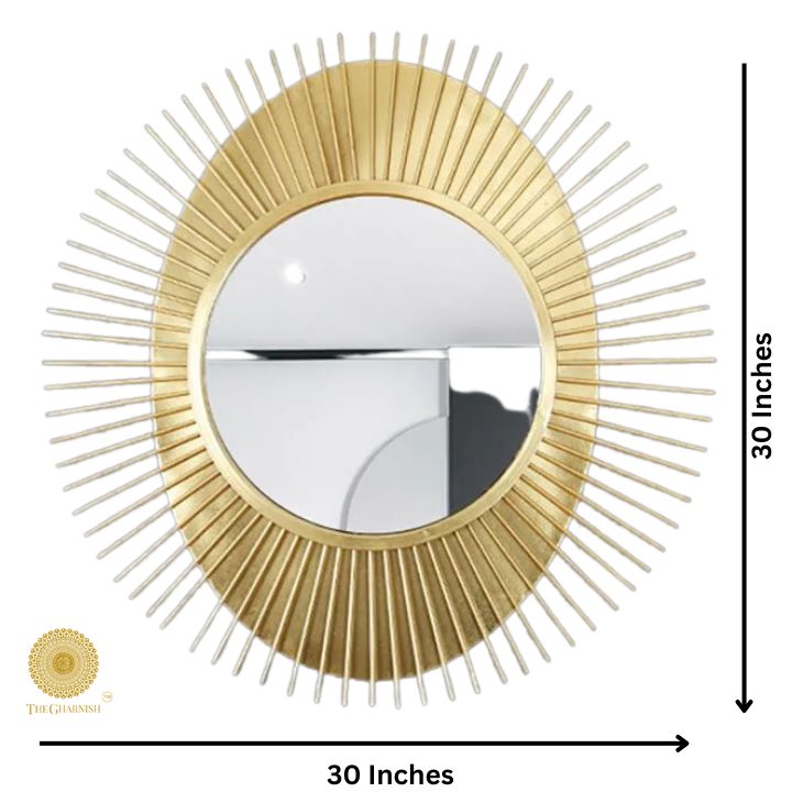 Modern Sun Burst Metallic Wall Mirror (30 Inches) - The Gharnish - A Unit of Satkala Creations