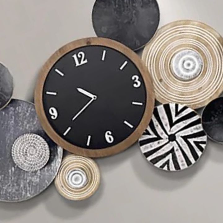 Artsitic Black Abstract Circles Wall Clock (48x22 Inches) - The Gharnish - A Unit of Satkala Creations