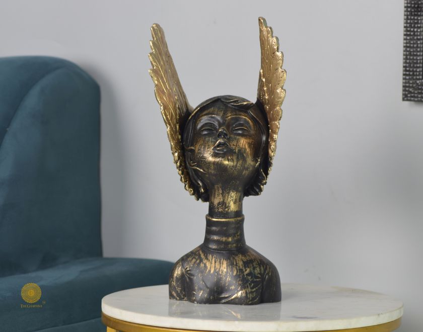 Golden Wings Angel Face Sclupture (5.5x13 Inches) - The Gharnish - A Unit of Satkala Creations