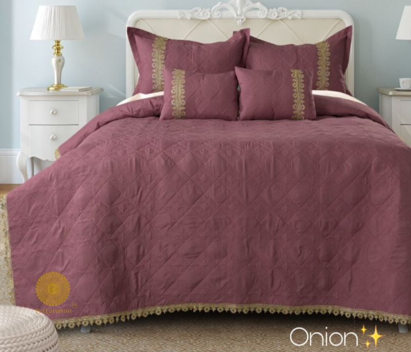 Serenity Designer Versace Pattern Quilted Bedding Set of 5 With Lace - The Gharnish - A Unit of Satkala Creations