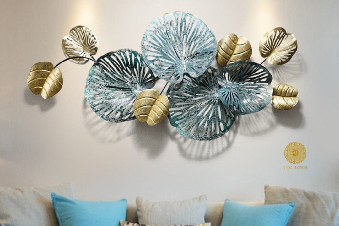 Lotus Leaf Metallic Wall Art - 48 x 21 Inches - The Gharnish - A Unit of Satkala Creations