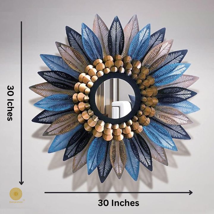 Beautiful Sunflower Decorated Wall Mirror (30 Inches Dia) - The Gharnish - A Unit of Satkala Creations