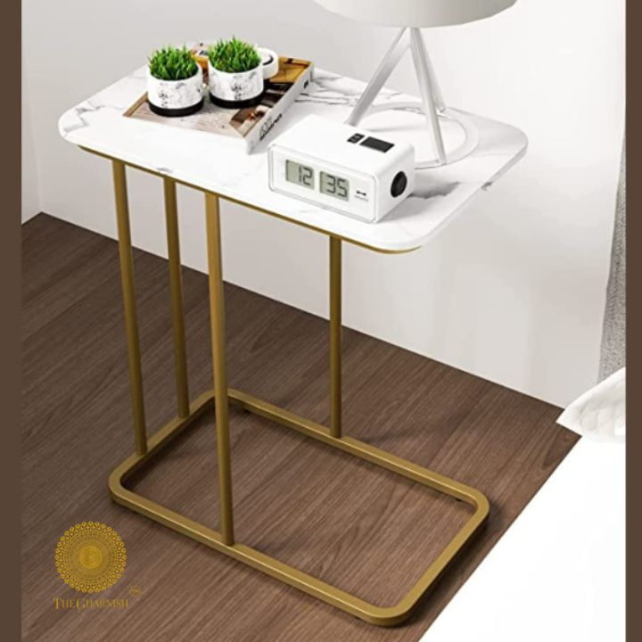 C Shape Marble Texture Coffee Table - The Gharnish - A Unit of Satkala Creations
