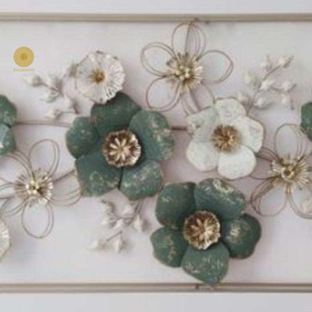 Premium Metallic Flower and Petal Frame Wall Art - 48 x 24 Inches - The Gharnish - A Unit of Satkala Creations