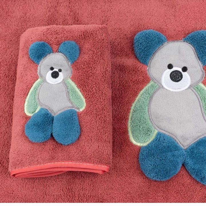 Cuddly Bear Embroidered Towel Set – Soft Cotton Towels for Kids & Toddlers - The Gharnish - A Unit of Satkala Creations