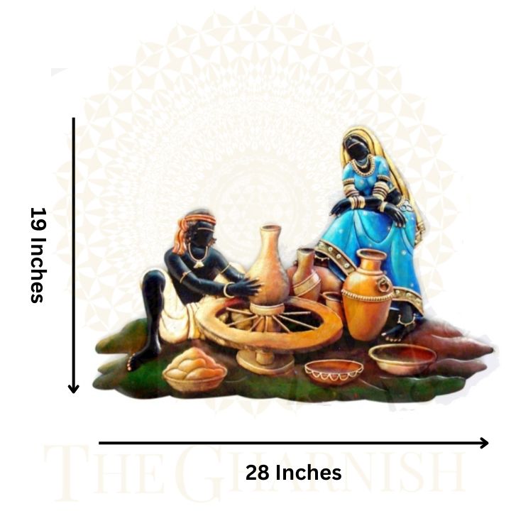 Village Handicraft Couple Rustic Wall Art ( 19 x 28 Inches ) - The Gharnish - A Unit of Satkala Creations