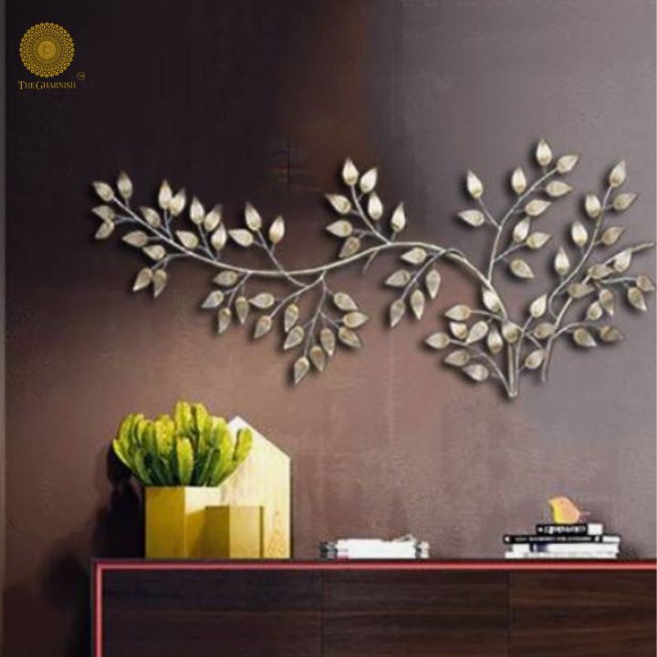 Brushed Metal Gold Flowing Leaf Wall Art - The Gharnish - A Unit of Satkala Creations