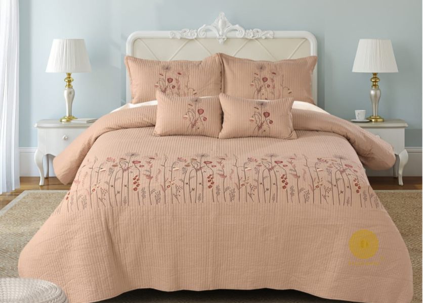 Flower Garden Luxury Quilted Embroidery Bedding Set of 5 Pcs - The Gharnish - A Unit of Satkala Creations