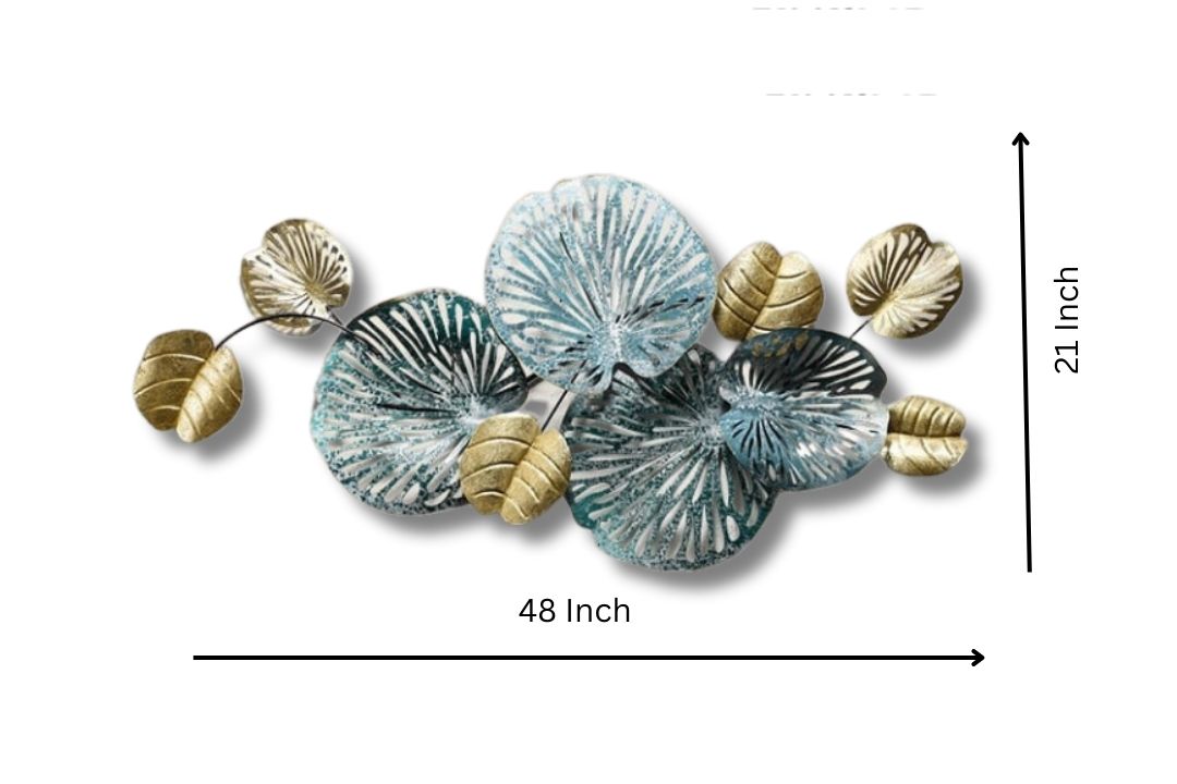 Lotus Leaf Metallic Wall Art - 48 x 21 Inches - The Gharnish - A Unit of Satkala Creations