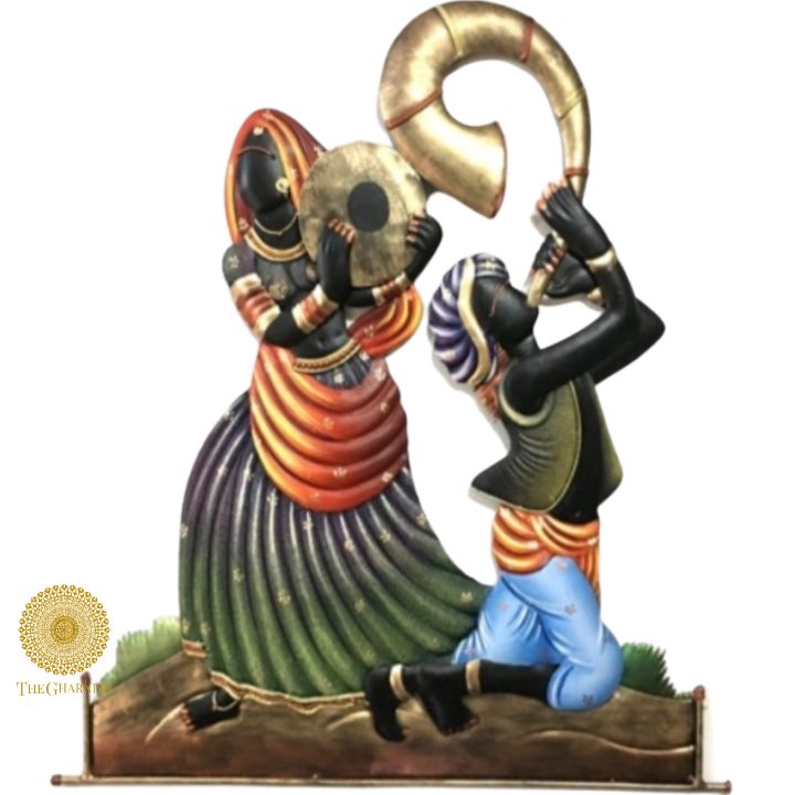 Rajasthani Dancing Couple Wall Art ( 28 x 21 Inches ) - The Gharnish - A Unit of Satkala Creations