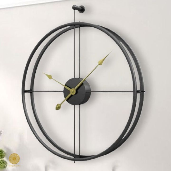 Metallic Modern Black Double Ring Wall Clock (24 Inches) - The Gharnish - A Unit of Satkala Creations