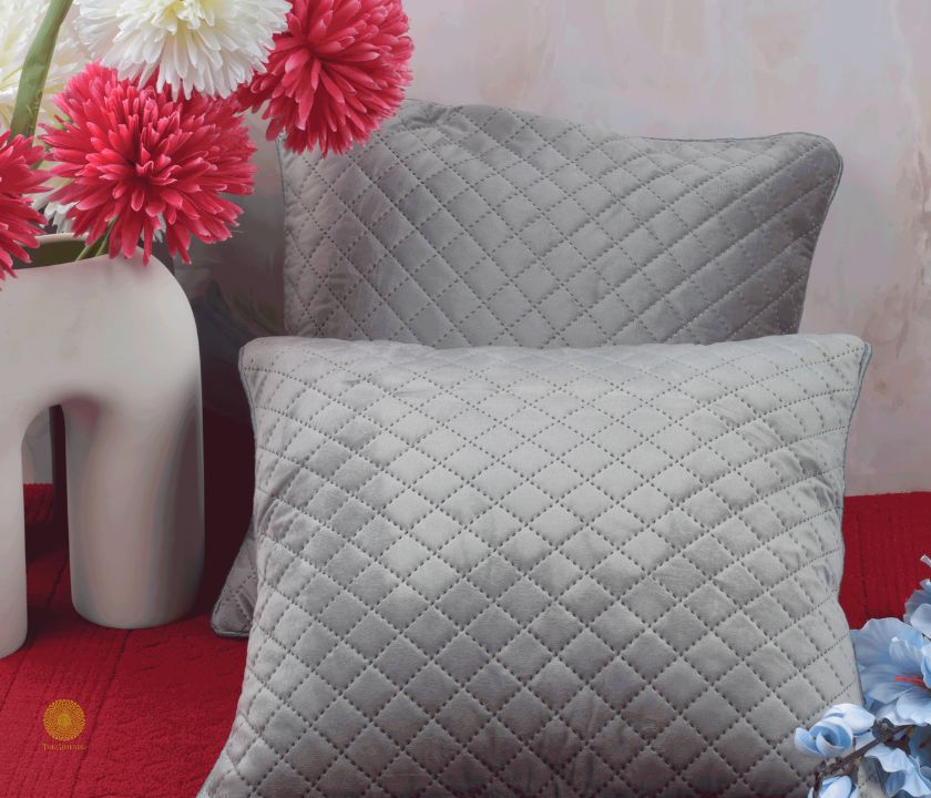 Satin Harlequin Quilted Cushion Cover Set of 2 - The Gharnish - A Unit of Satkala Creations