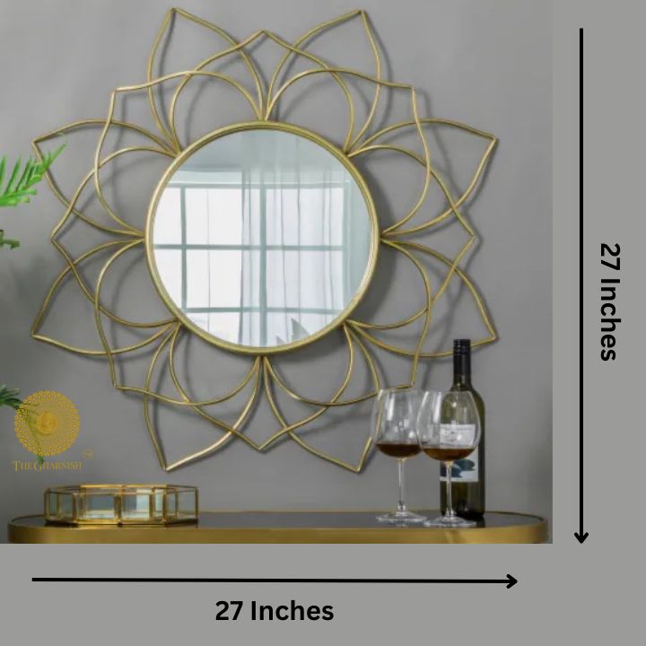 Designer Lotus Wall Mirror(27 Inches Dia) - The Gharnish - A Unit of Satkala Creations