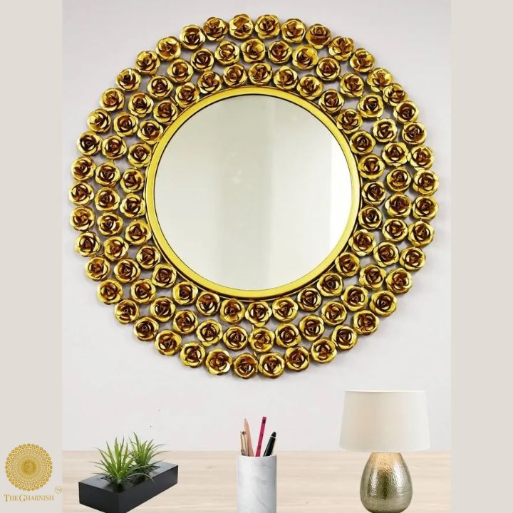 Rose Frame Metallic Wall Mirror(30 Inches Dia) - The Gharnish - A Unit of Satkala Creations
