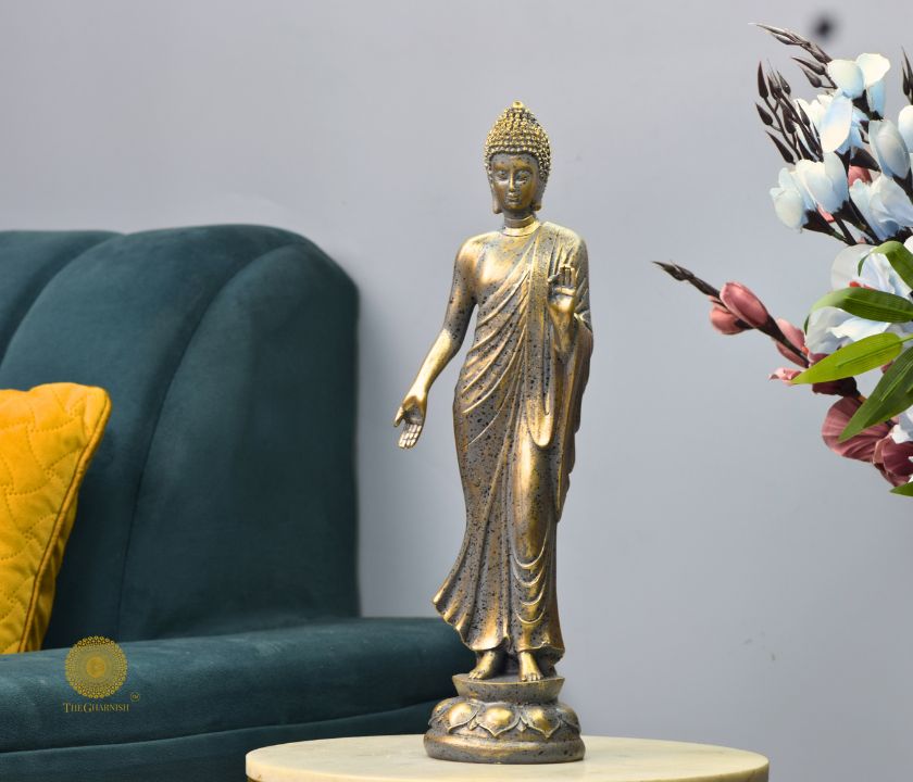 Handmade Decorated Standing Buddha Statue - The Gharnish - A Unit of Satkala Creations