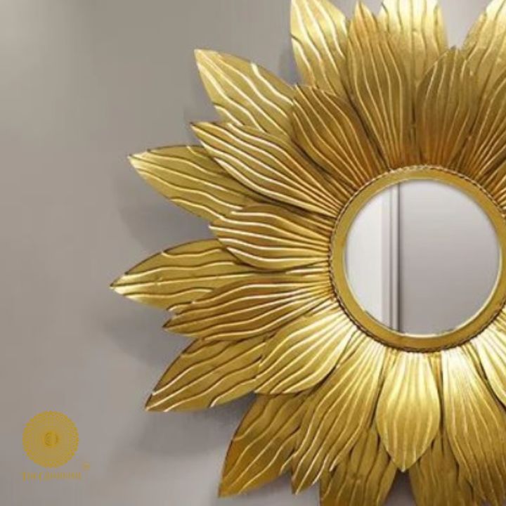 Golden Sunflower Metallic Wall Mirror (24 Inches) - The Gharnish - A Unit of Satkala Creations