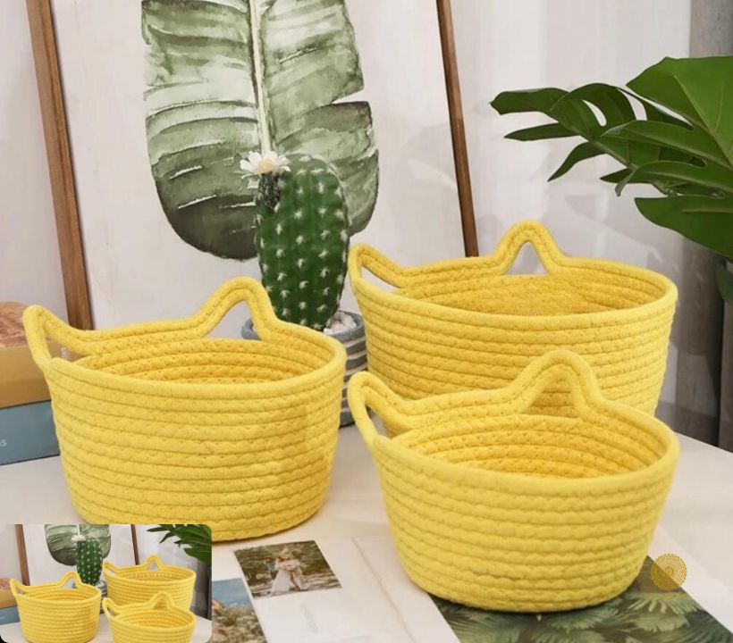 Cat Shape Rope Woven Storage Organiser Basket Set of 3 - The Gharnish - A Unit of Satkala Creations