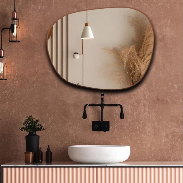 Irregular Mild Century Golden Frame Wooden Wall Mirror - The Gharnish - A Unit of Satkala Creations