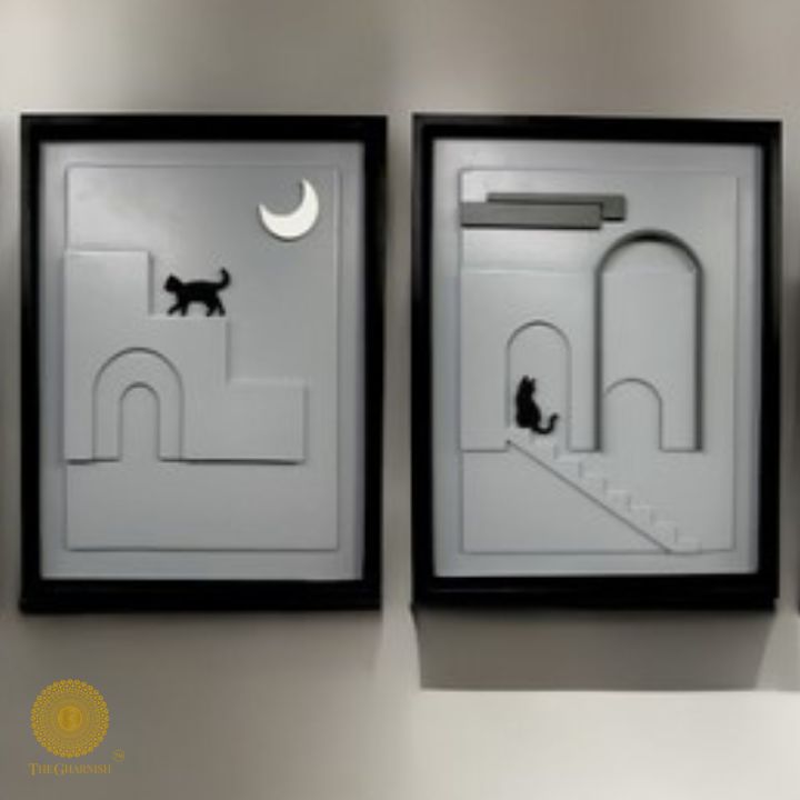 Premium Wooden Design Cat Wall Art (12x15 Inches Each) - The Gharnish - A Unit of Satkala Creations