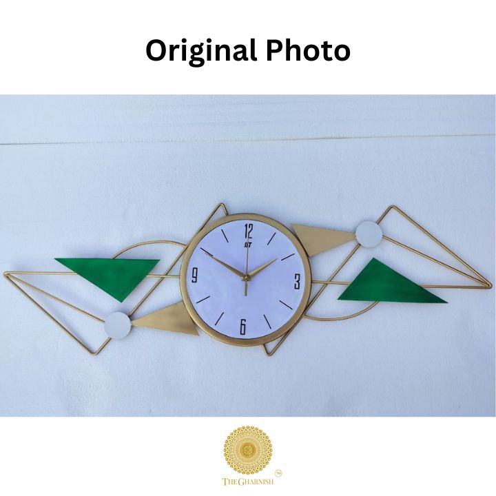 Decorative Geomatric Wall Clock (12x37 Inches) - The Gharnish - A Unit of Satkala Creations