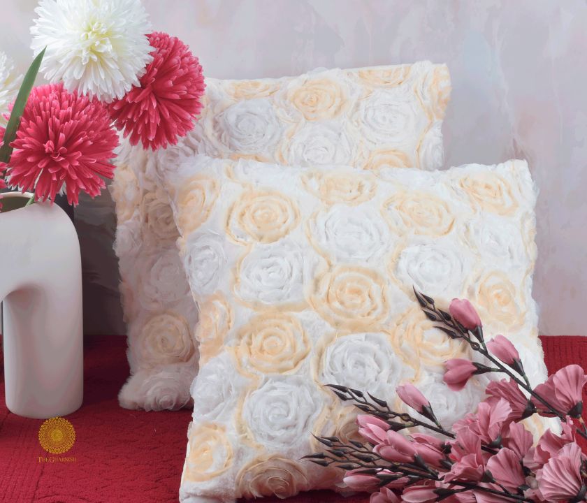 Myosotis Bloom Chiffon Rose Floral Cushions Cover Set of 2 - The Gharnish - A Unit of Satkala Creations