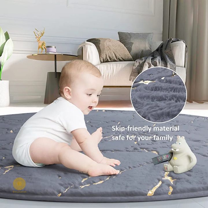 Gold Foil Faux Fur Round Rug - The Gharnish - A Unit of Satkala Creations