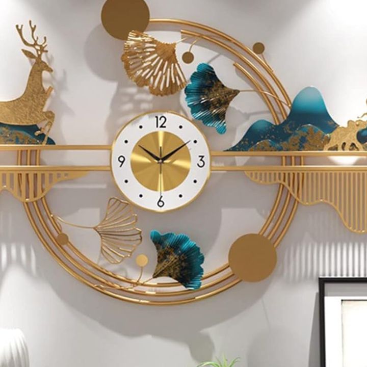Metallic Nature Wall Art and Clock (48 x 24 Inches) - The Gharnish - A Unit of Satkala Creations