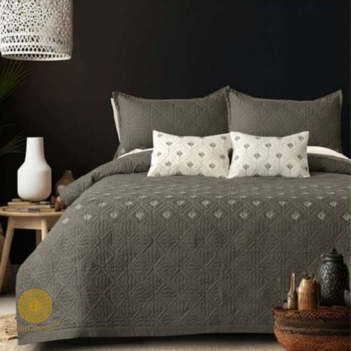 Beautiful Embrodeiry Croma Quilted Bedcover Set - The Gharnish - A Unit of Satkala Creations