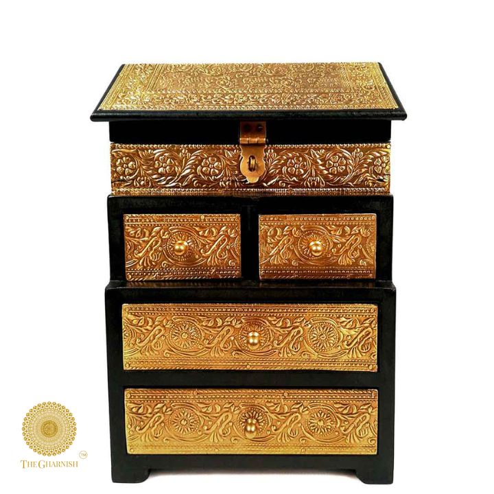 Vintage Brass Plating Jewellery Box - The Gharnish - A Unit of Satkala Creations