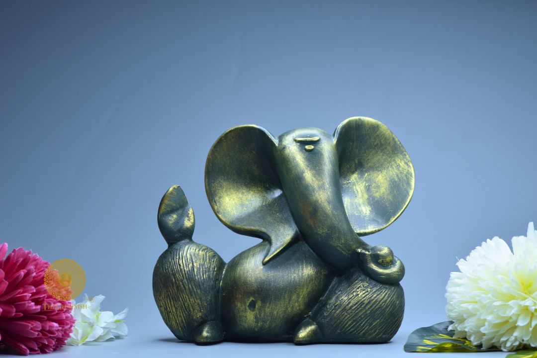 Rustic Ganesha Statue-Green (8x8 Inches) - The Gharnish - A Unit of Satkala Creations