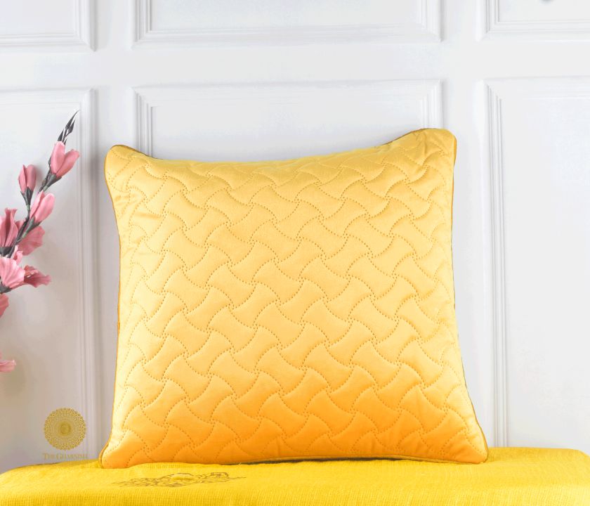 Yellow Sequence Quilted Cushion Cover - Set of 5 - The Gharnish - A Unit of Satkala Creations