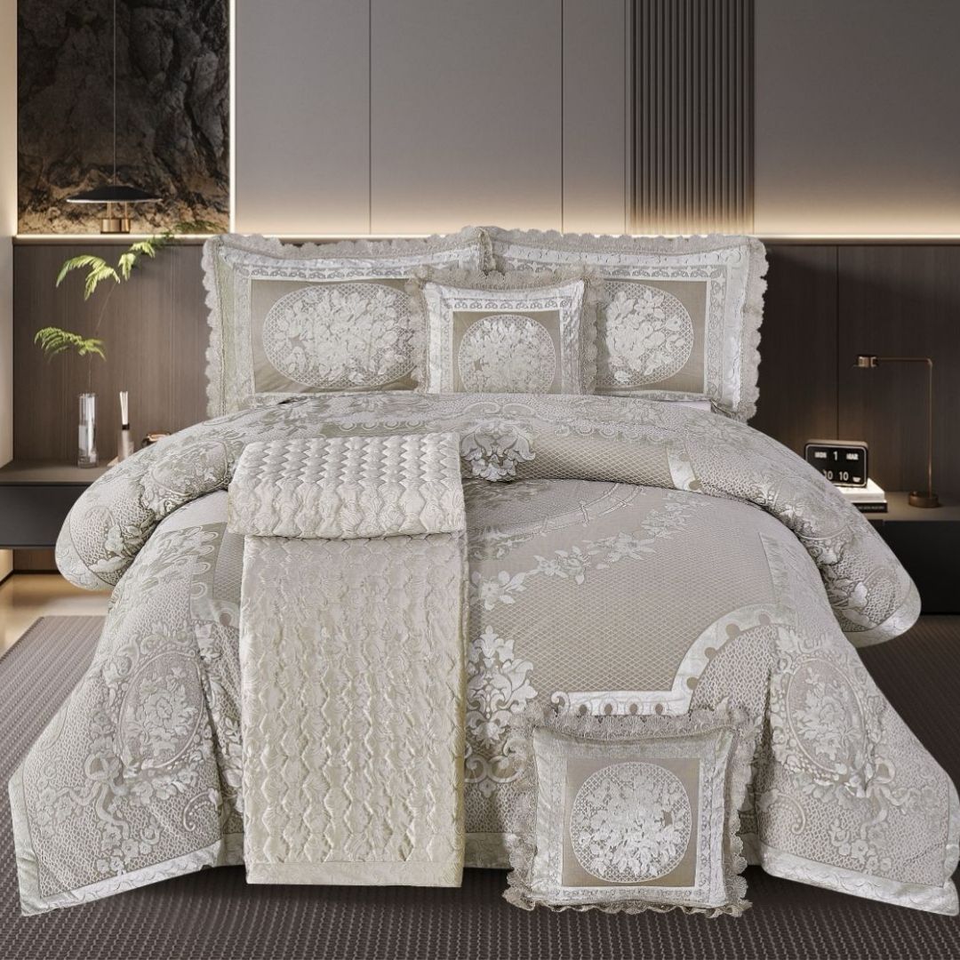 Luxury Royal 6-Piece Bedding Set | Quilted Comforter, Bedspread & Pillow Covers - The Gharnish - A Unit of Satkala Creations