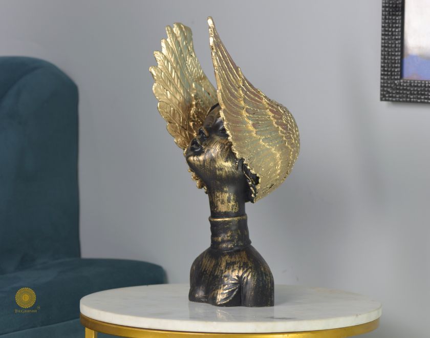 Golden Wings Angel Face Sclupture (5.5x13 Inches) - The Gharnish - A Unit of Satkala Creations